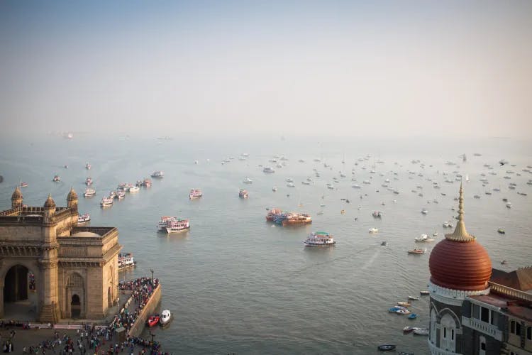 Top view of the Gateway of India and the Arabian Sea