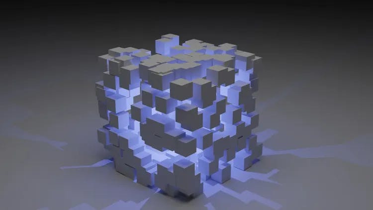 An abstract cube emitting light