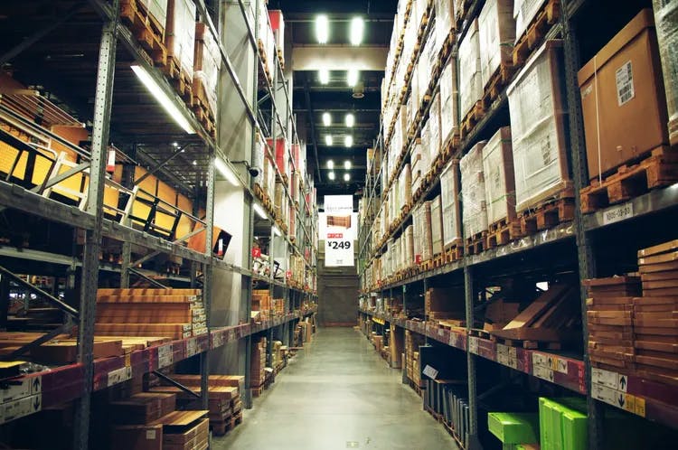 a aisle in a warehouse